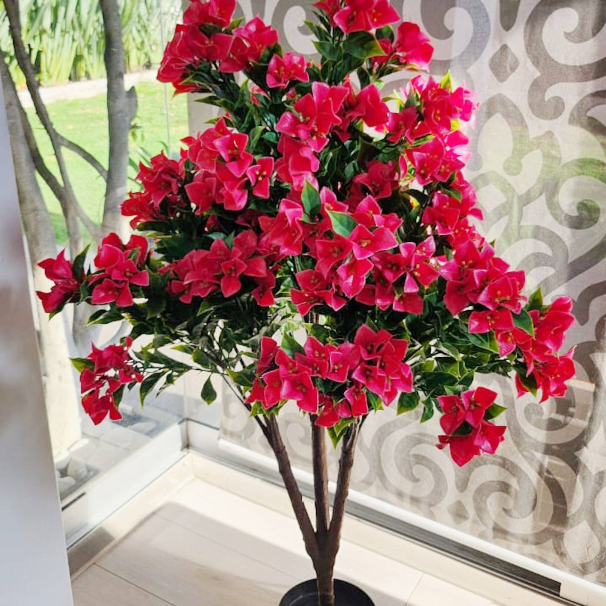 GreenSmart Dekor 4ft. Artificial Bougainvillea Plant in Black Pot
